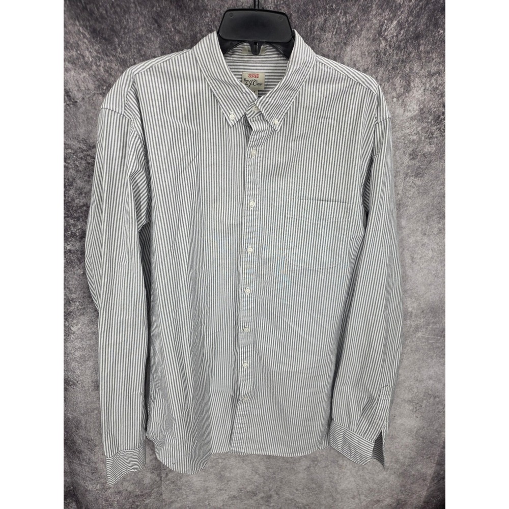 J. Crew Oxford Shirt Mens XLT Tall Black White Striped Button Down Long Sleeve